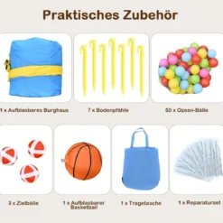 Aufblasbare Hüpfburg mit Rutsche & Bällebad & Basketballkorb 477 x 241 x 208 cm (ohne Gebläse)