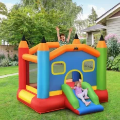Aufblasbare Hüpfburg mit Rutsche Springburg Aufblasbares Trampolin Spielburg Outdoor 273x273x228cm