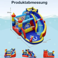 Aufblasbare Hüpfburg mit 550W Gebläse 6-in-1 Wasserpark mit Rutsche Planschbecken & Wasserkanone