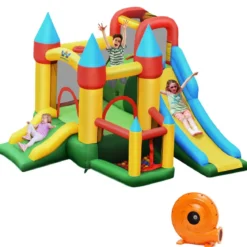 Aufblasbare Hüpfburg mit 780W Luftgebläse 2 Rutschen Hüpfburg für Kinder 330 x 300 x 210 cm Bunt