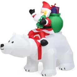 Aufblasbarer Eisbär & reitender Weihnachtsmann, Weihnachtsfigur mit LEDs, Weihnachtsdeko inkl. Gebläse & Zubehör 200cm