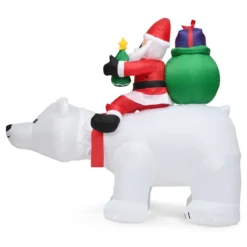 Aufblasbarer Eisbär & reitender Weihnachtsmann, Weihnachtsfigur mit LEDs, Weihnachtsdeko inkl. Gebläse & Zubehör 200cm