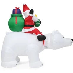Aufblasbarer Eisbär & reitender Weihnachtsmann, Weihnachtsfigur mit LEDs, Weihnachtsdeko inkl. Gebläse & Zubehör 200cm