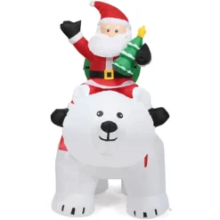 Aufblasbarer Eisbär & reitender Weihnachtsmann, Weihnachtsfigur mit LEDs, Weihnachtsdeko inkl. Gebläse & Zubehör 200cm