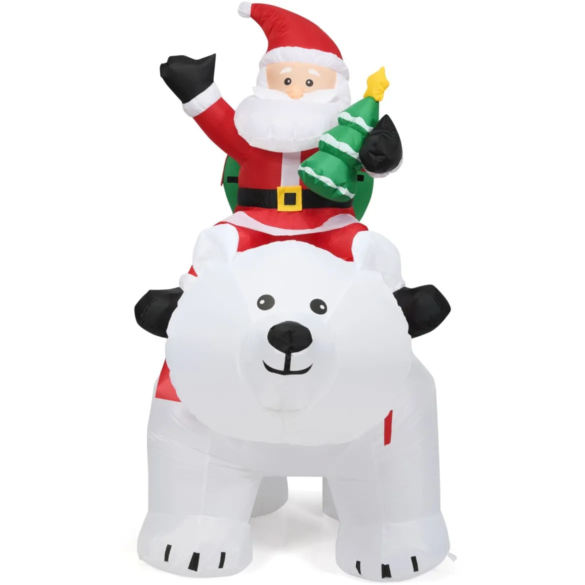 Aufblasbarer Eisbär & reitender Weihnachtsmann, Weihnachtsfigur mit LEDs, Weihnachtsdeko inkl. Gebläse & Zubehör 200cm
