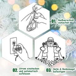 Aufblasbarer Eisbär & reitender Weihnachtsmann, Weihnachtsfigur mit LEDs, Weihnachtsdeko inkl. Gebläse & Zubehör 200cm