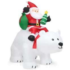 Aufblasbarer Eisbär & reitender Weihnachtsmann, Weihnachtsfigur mit LEDs, Weihnachtsdeko inkl. Gebläse & Zubehör 200cm
