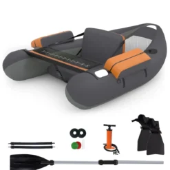 Aufblasbarer Schwimmreifen mit Aufbewahrungstaschen Fischerboot 136 x 105 x 53 cm Schwarz