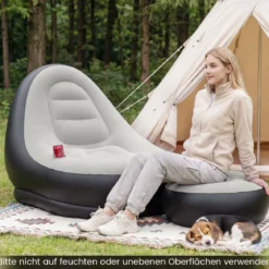 Aufblasbarer Sessel mit Fußhocker & PVC Beflockt-Oberfläche & Getränkehalter Luftsessel Luftsofa