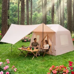 Aufblasbares Campingzelt für 4-6 Personen Tragbares Luftzelt mit Pumpe Türen & Moskitonetzen