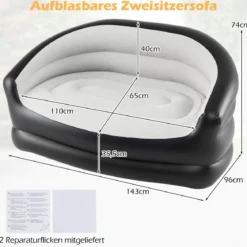 Aufblasbares Einzelsofa + Doppelsofa Set Aufblasbarer Sessel Aufblasbare Couch Grau