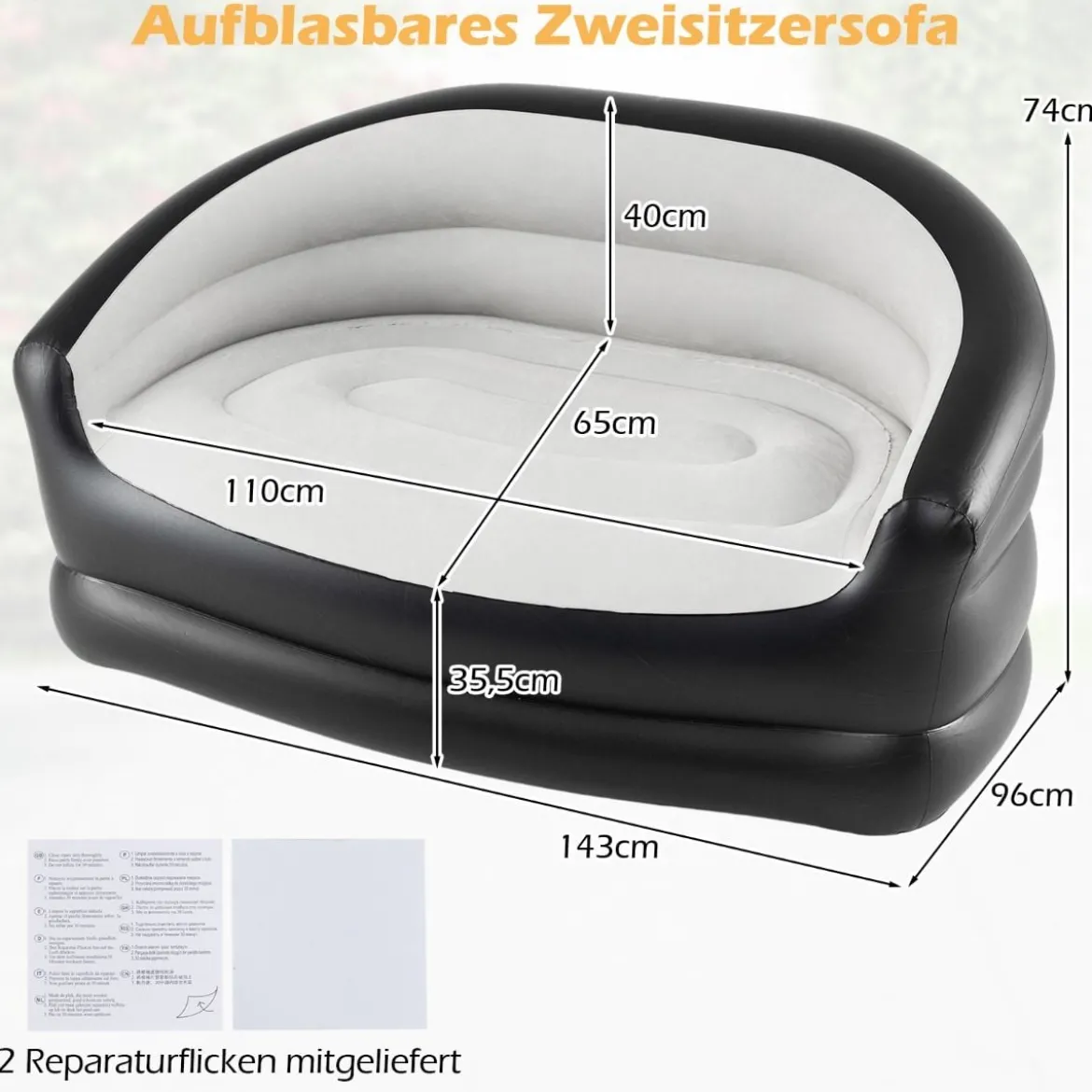 Aufblasbares Einzelsofa + Doppelsofa Set Aufblasbarer Sessel Aufblasbare Couch Grau