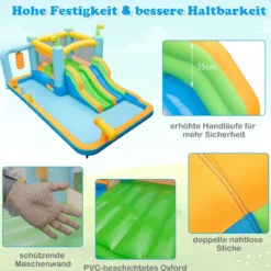 Aufblasbares Hüpfhaus mit Doppelschüssen & Spritzbecken & Wasserkanone & Boxsandsack Hüpfburgen