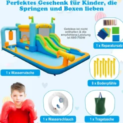Aufblasbares Hüpfhaus mit Doppelschüssen & Spritzbecken & Wasserkanone & Boxsandsack Hüpfburgen