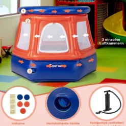 Aufblasbares Kindertrampolin Federfreies Mini-Trampolin 125 x 110 x 97 cm Rot + Blau