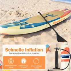 Aufblasbares Paddelbrett Boot Stand-Up Surfboard 335 x 76 x 15 cm Streifen-Muster Bunt