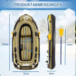 Aufblasbares Schlauchboot für 2 Erwachsene & 1 Kind Angelboot mit 3 Luftkammern Boston-Ventilen 265 kg Tragkraft