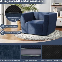 Aufblasbares Sofa tragbares aufblasbares Sofa mit abnehmbarem Bezug breite Armlehnen Blau