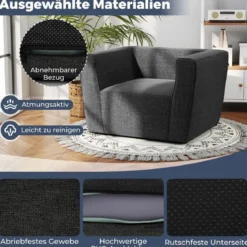 Aufblasbares Sofa tragbares aufblasbares Sofa mit abnehmbarem Bezug breite Armlehnen Grau