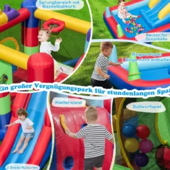 Aufblasbares Sprung Haus mit 680W Gebläse Sprungburg mit Rutsche & Ball-Pit 480 x 325 x 210 cm
