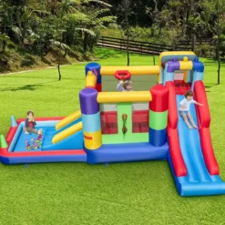 Aufblasbares Sprung Haus mit 680W Gebläse Sprungburg mit Rutsche & Ball-Pit 480 x 325 x 210 cm
