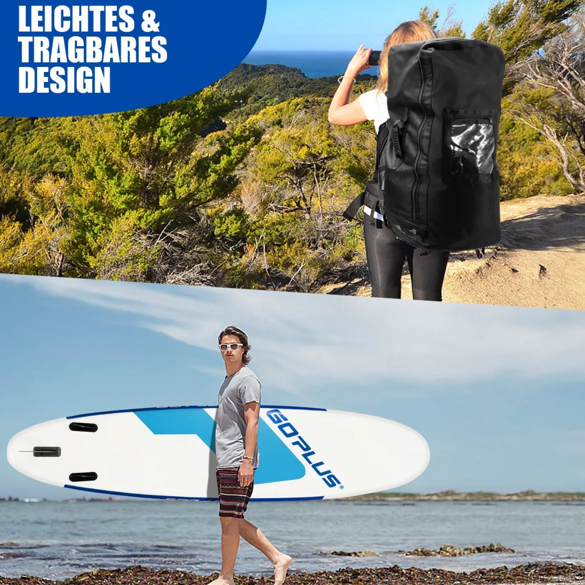 Aufblasbares Stand Up Board SUP Paddle Board mit Rucksack 305 x 76 x 15 cm Blau + Weiß