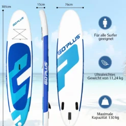 Aufblasbares Stand Up Board SUP Paddle Board mit Rucksack 305 x 76 x 15 cm Blau + Weiß