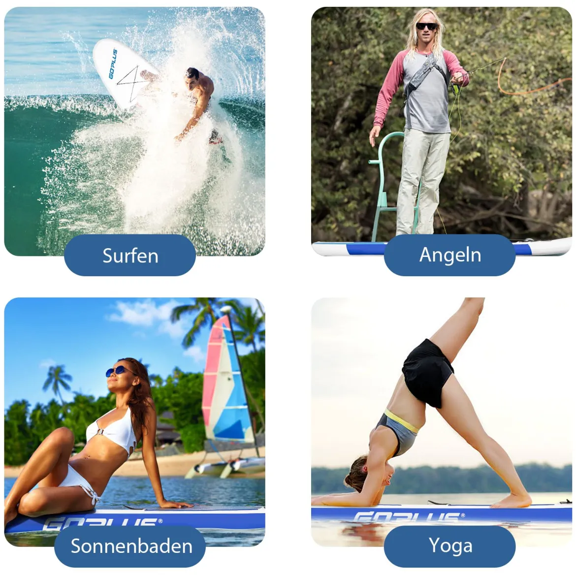 Aufblasbares Stand Up Board SUP Paddle Board mit Rucksack 305 x 76 x 15 cm Blau + Weiß