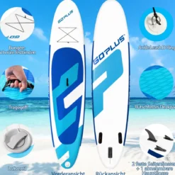 Aufblasbares Stand Up Board SUP Paddle Board mit Rucksack 305 x 76 x 15 cm Blau + Weiß