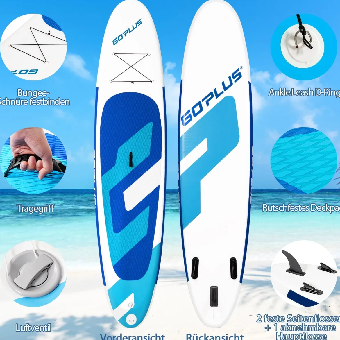 Aufblasbares Stand Up Board SUP Paddle Board mit Rucksack 305 x 76 x 15 cm Blau + Weiß