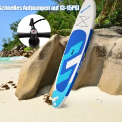 Aufblasbares Stand Up Board SUP Paddle Board mit Rucksack 305 x 76 x 15 cm Blau + Weiß