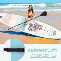 Aufblasbares Stand Up Paddle Board mit verstellbarem Aluminium-Paddel 320 x 76 x 15 cm Blau