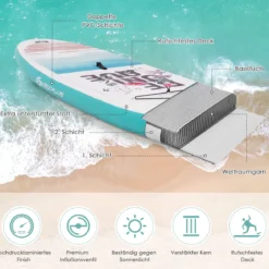Aufblasbares Stand Up Paddle Board mit verstellbarem Aluminium-Paddel 320 x 76 x 15 cm Blau