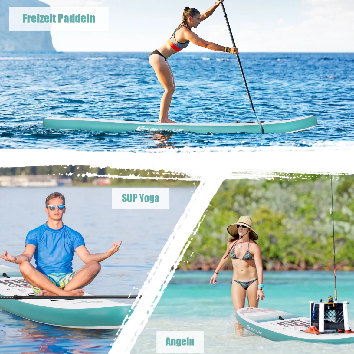 Aufblasbares Stand Up Paddle Board mit verstellbarem Aluminium-Paddel 320 x 76 x 15 cm Blau