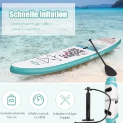 Aufblasbares Stand Up Paddle Board mit verstellbarem Aluminium-Paddel 320 x 76 x 15 cm Blau