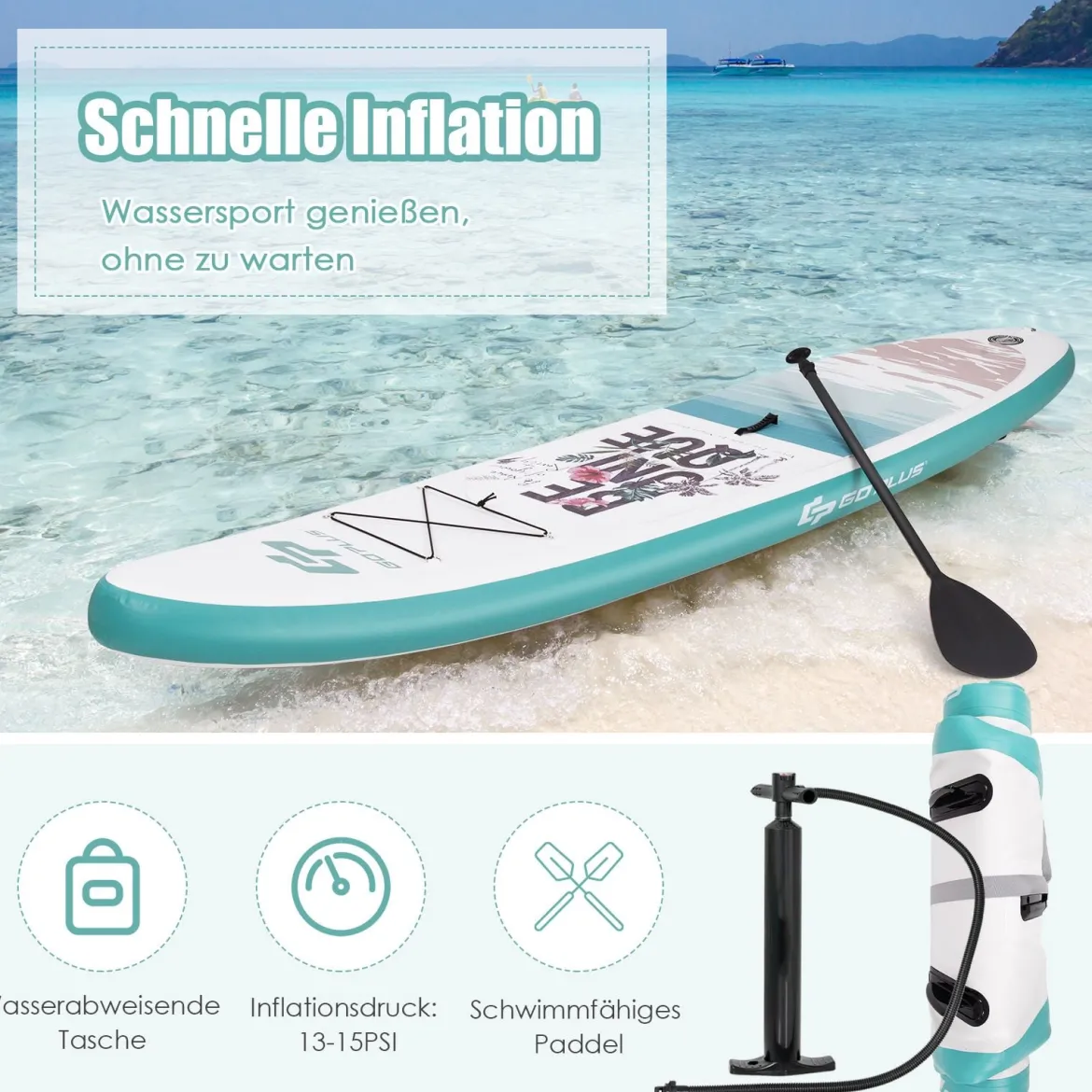 Aufblasbares Stand Up Paddle Board mit verstellbarem Aluminium-Paddel 320 x 76 x 15 cm Blau