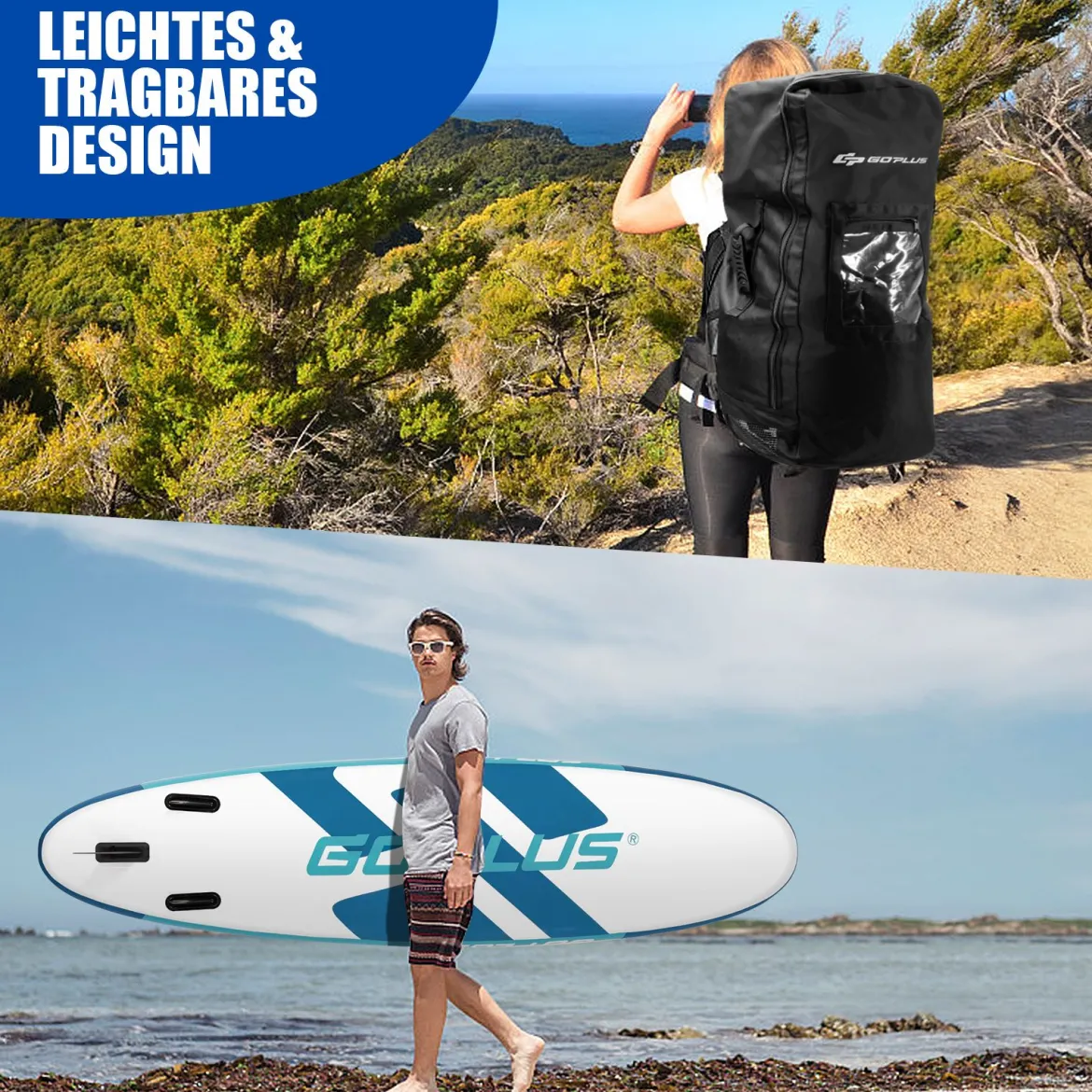 Aufblasbares Stand Up Paddle Board SUP mit rutschfeste Oberfläche 335 x 76 x 15 cm Blau + Weiß