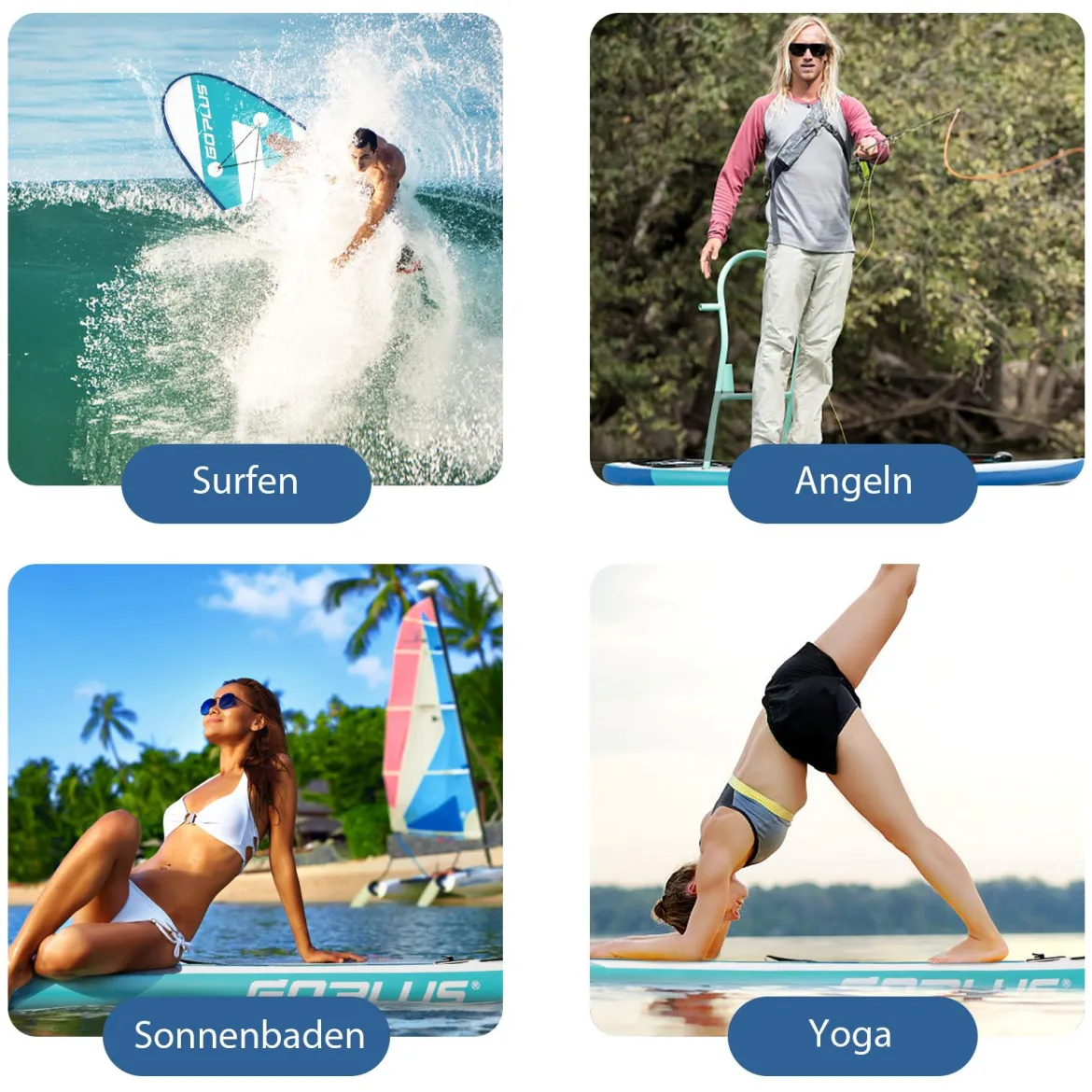Aufblasbares Stand Up Paddle Board SUP mit rutschfeste Oberfläche 335 x 76 x 15 cm Blau + Weiß
