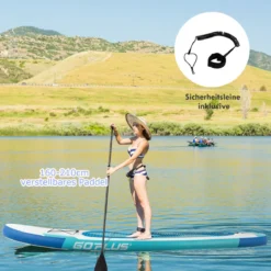 Aufblasbares Stand Up Paddle Board SUP mit rutschfeste Oberfläche 335 x 76 x 15 cm Blau + Weiß