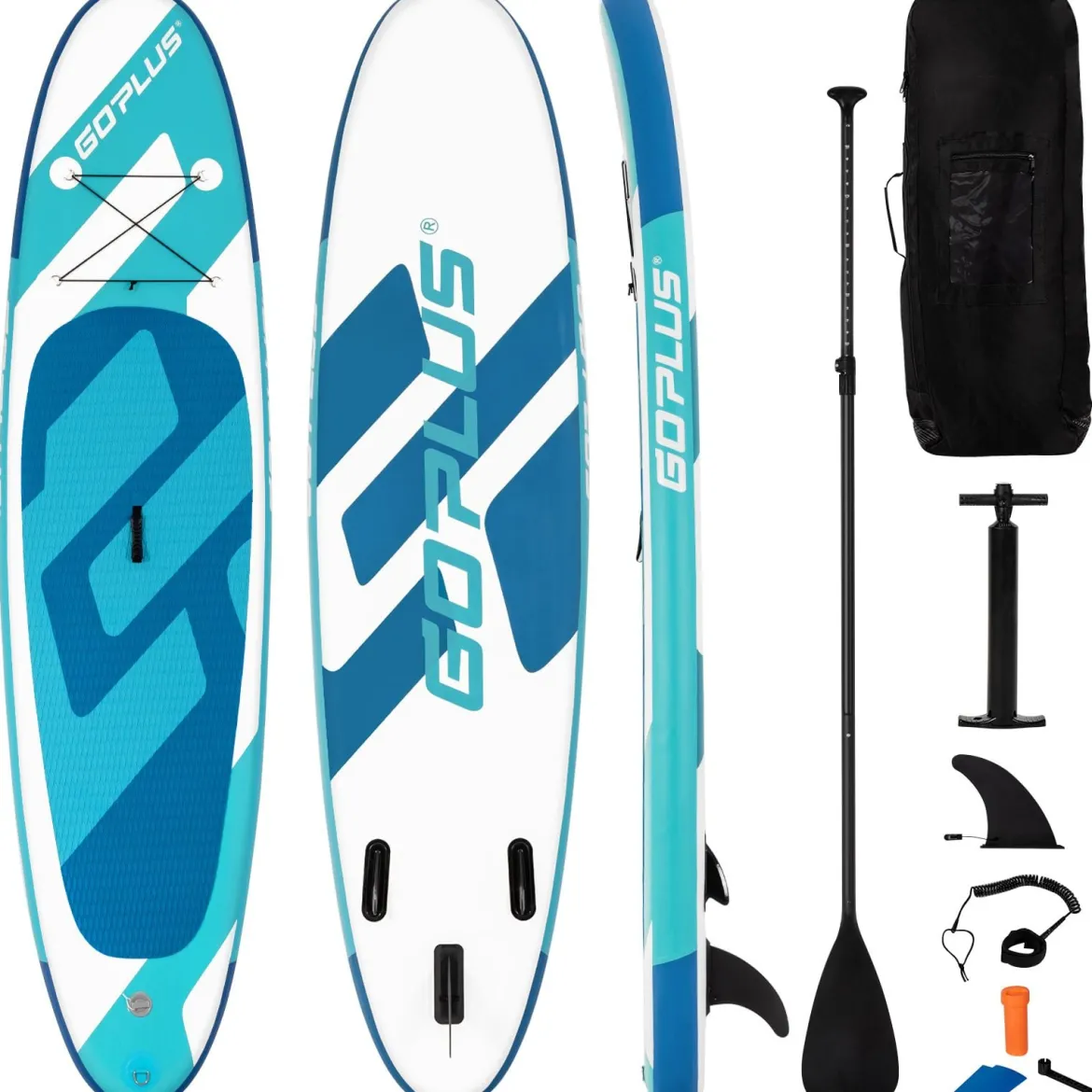 Aufblasbares Stand Up Paddle Board SUP mit rutschfeste Oberfläche 335 x 76 x 15 cm Blau + Weiß