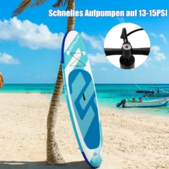 Aufblasbares Stand Up Paddle Board SUP mit rutschfeste Oberfläche 335 x 76 x 15 cm Blau + Weiß