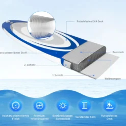 Aufblasbares Stand Up Paddle Board Extra breites rutschfestes Board 305 x 75 x 15 cm Blau + Weiß
