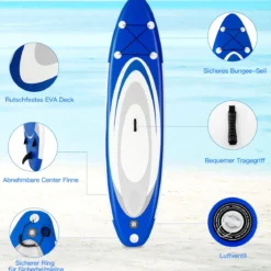 Aufblasbares Stand Up Paddle Board Extra breites rutschfestes Board 305 x 75 x 15 cm Blau + Weiß