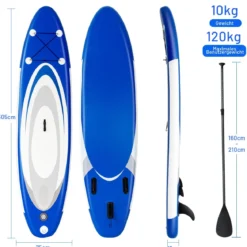 Aufblasbares Stand Up Paddle Board Extra breites rutschfestes Board 305 x 75 x 15 cm Blau + Weiß