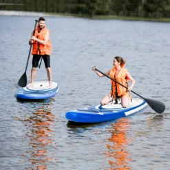 Aufblasbares Stand Up Paddle Board Extra breites rutschfestes Board 305 x 75 x 15 cm Blau + Weiß