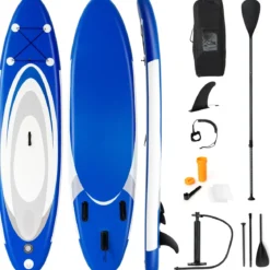 Aufblasbares Stand Up Paddle Board Extra breites rutschfestes Board 305 x 75 x 15 cm Blau + Weiß
