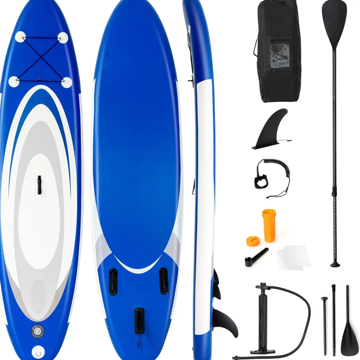 Aufblasbares Stand Up Paddle Board Extra breites rutschfestes Board 305 x 75 x 15 cm Blau + Weiß