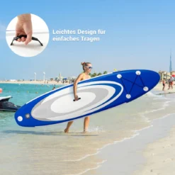 Aufblasbares Stand Up Paddle Board Extra breites rutschfestes Board 305 x 75 x 15 cm Blau + Weiß
