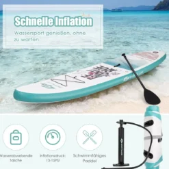 Aufblasbares Stand-up-Paddle-Board mit Rucksack Handpumpe verstellbares Paddel Sicherheitsleine Blau
