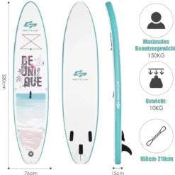Aufblasbares Stand-up-Paddle-Board mit Rucksack Handpumpe verstellbares Paddel Sicherheitsleine Blau